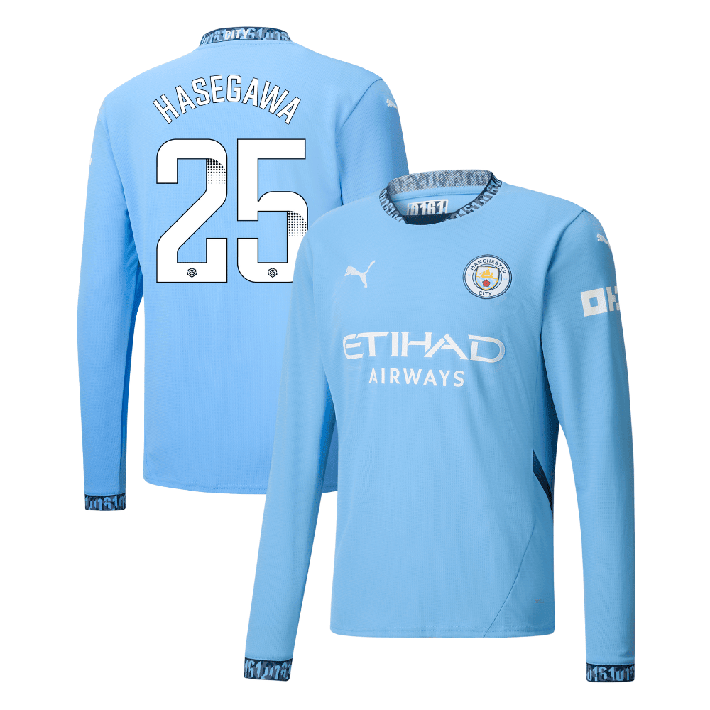 Yui Hasegawa 25 Manchester City 2024/25 Women's Team Home Long Sleeve Men Jersey - Light Blue