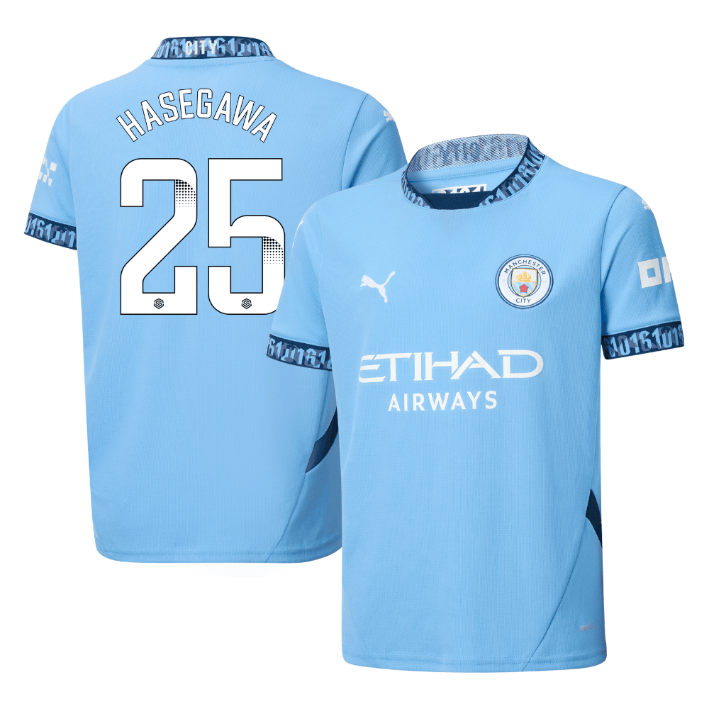 Yui Hasegawa 25 Manchester City 2024/25 Women's Team Home YOUTH Jersey - Light Blue