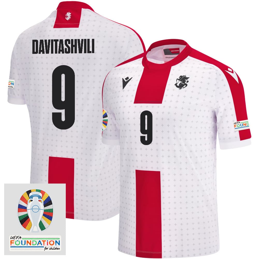 Zuriko Davitashvili 9 Georgia National Team 2024 Euro & Foundation Patch Home Men Jersey - White
